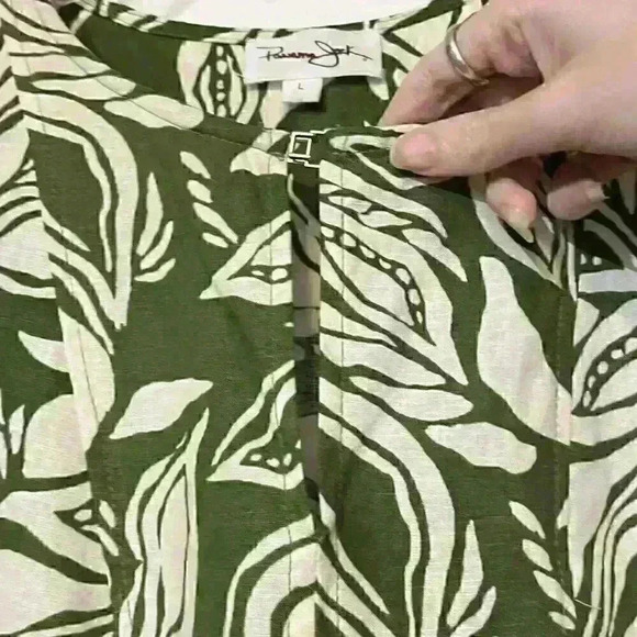 Panama Jack Womens Clasp Garden Beach Leaf Print Linen Rayon Blouse Size Large - Picture 4 of 7